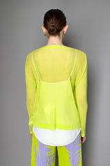 Pleats Please Issey Miyake Tatami April  Cardigan in Neon Green