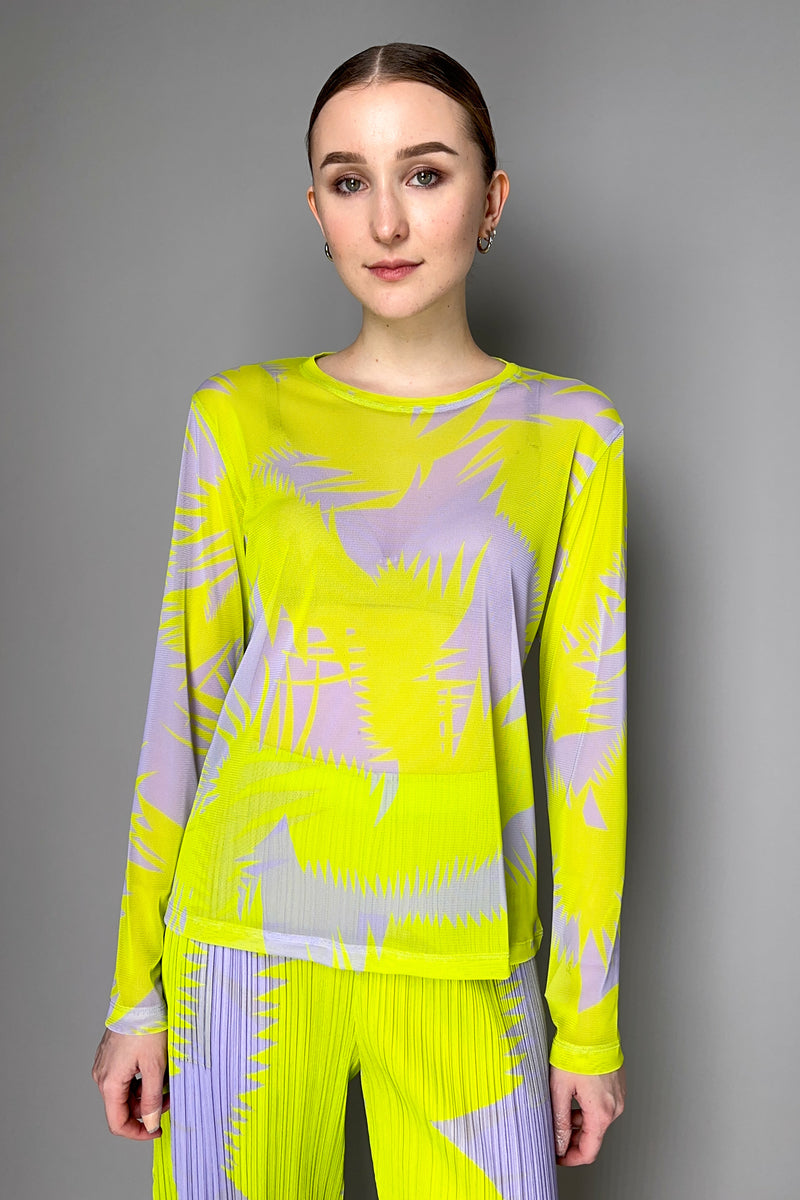 Pleats Please Issey Miyake Piquant Tulle Top in Green and Grey Pattern Vancouver. Shop Online or in Store.