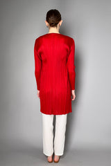 Pleats Please Issey Miyake New Colorful Basics Long Cardigan in Red