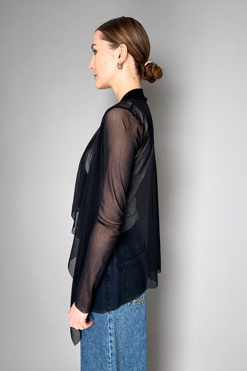 Fuzzi Waterfall Tulle Cardigan in Black