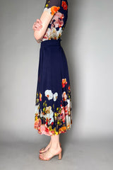 Fuzzi Blooming Florals Pleated Tulle Skirt in Navy