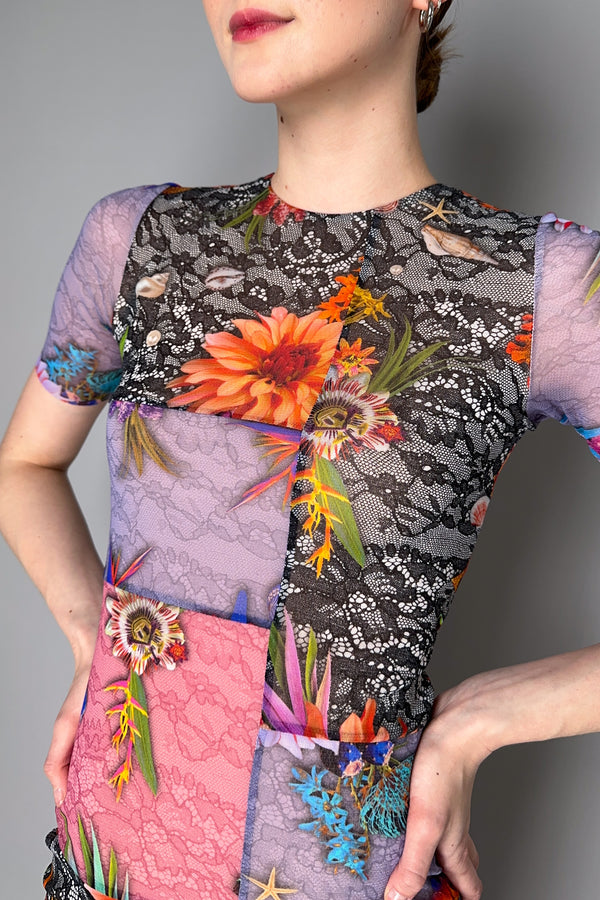 Fuzzi Short Sleeve Sea and Floral Patch Block Tulle Dress in Lavender Vancouver. Shop Online or in Store.