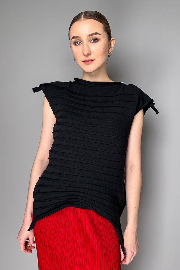 Pleats Please Issey Miyake Chili Knit Sleeveless Ribbed Top in Black