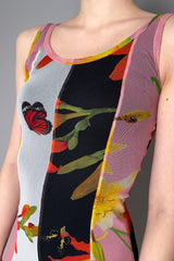 Fuzzi Long Tank Dress with Color Blocking Floral Stripes in Pink, Black, and White