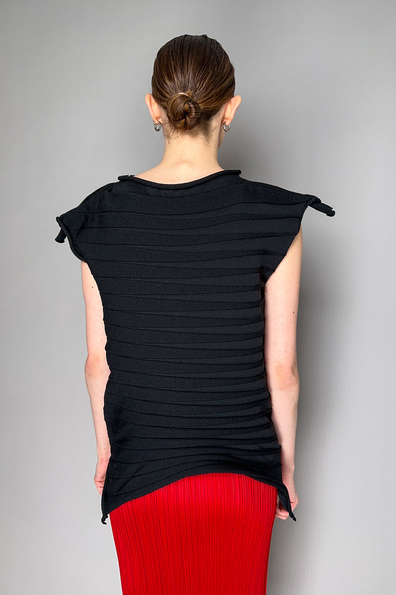 Pleats Please Issey Miyake Chili Knit Sleeveless Ribbed Top in Black
