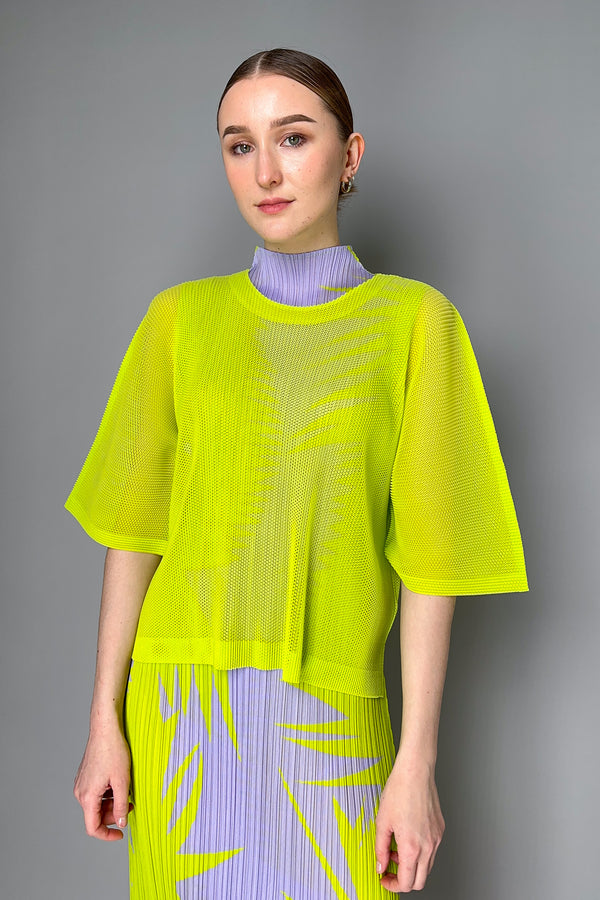 Pleats Please Issey Miyake Tatami April  T-Shirt  in Neon Green Vancouver. Shop Online or in Store.