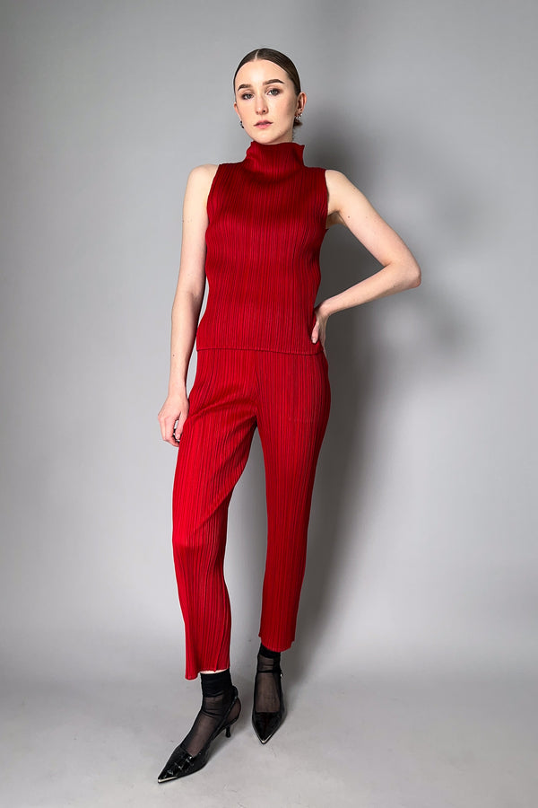 Pleats Please Issey Miyake New Colorful Basics Sleeveless Top in Red