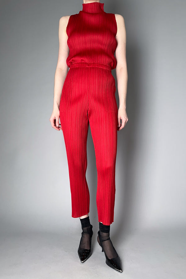 Pleats Please Issey Miyake New Colorful Basics Straight Leg Pants in Red