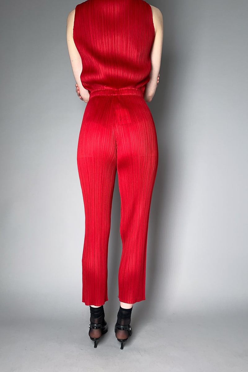 Pleats Please Issey Miyake New Colorful Basics Straight Leg Pants in Red