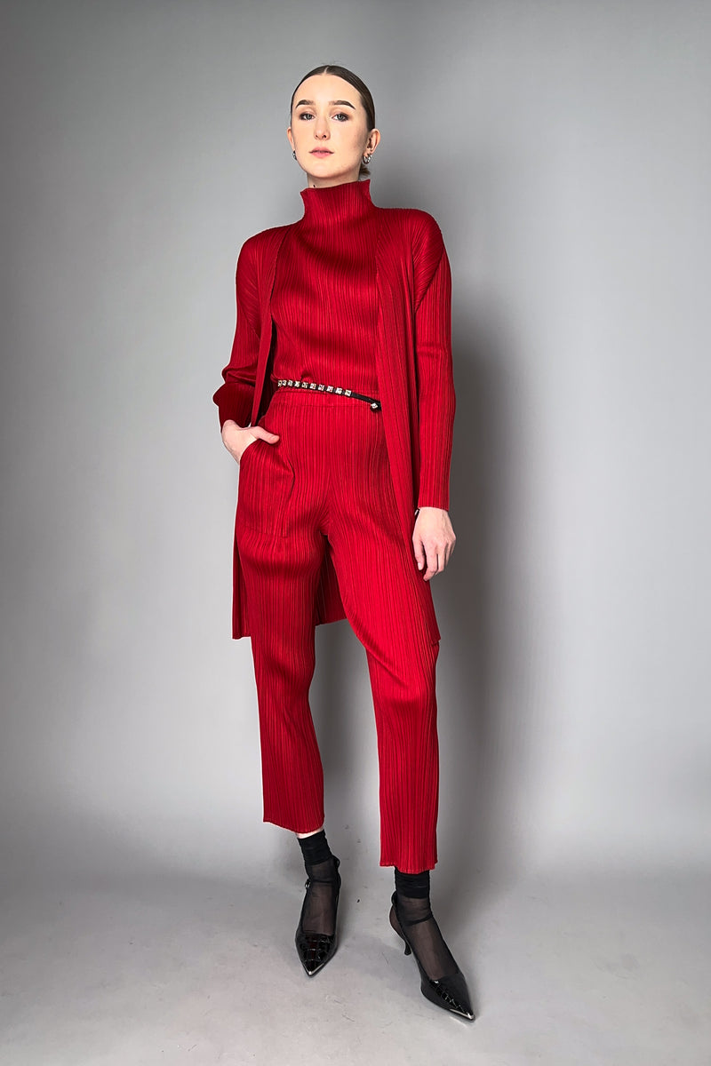 Pleats Please Issey Miyake New Colorful Basics Long Cardigan in Red