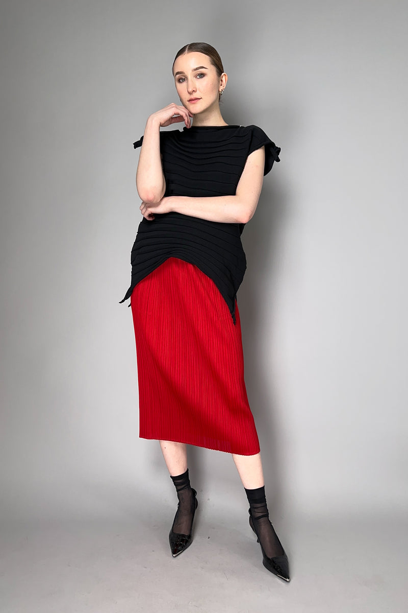 Pleats Please Issey Miyake New Colorful Basics Midi Skirt in Red