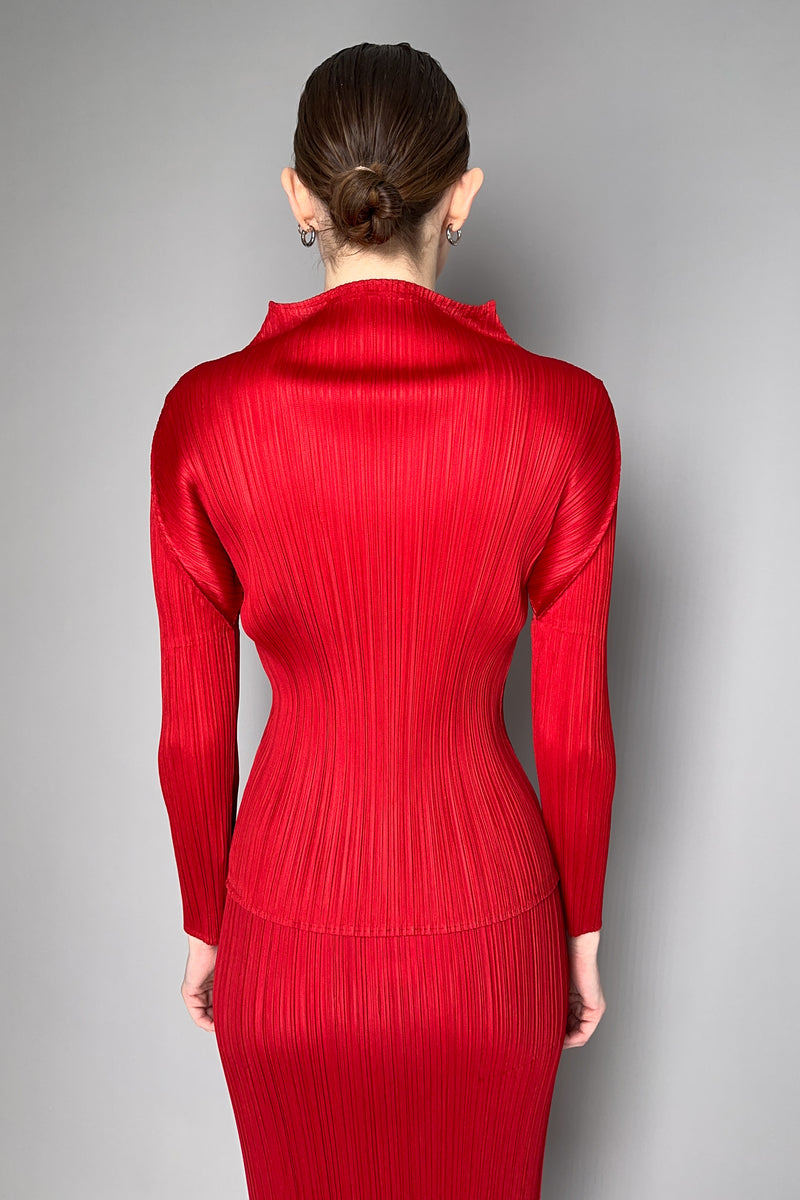 Pleats Please Issey Miyake New Colorful Basics Long Sleeve Top in Red