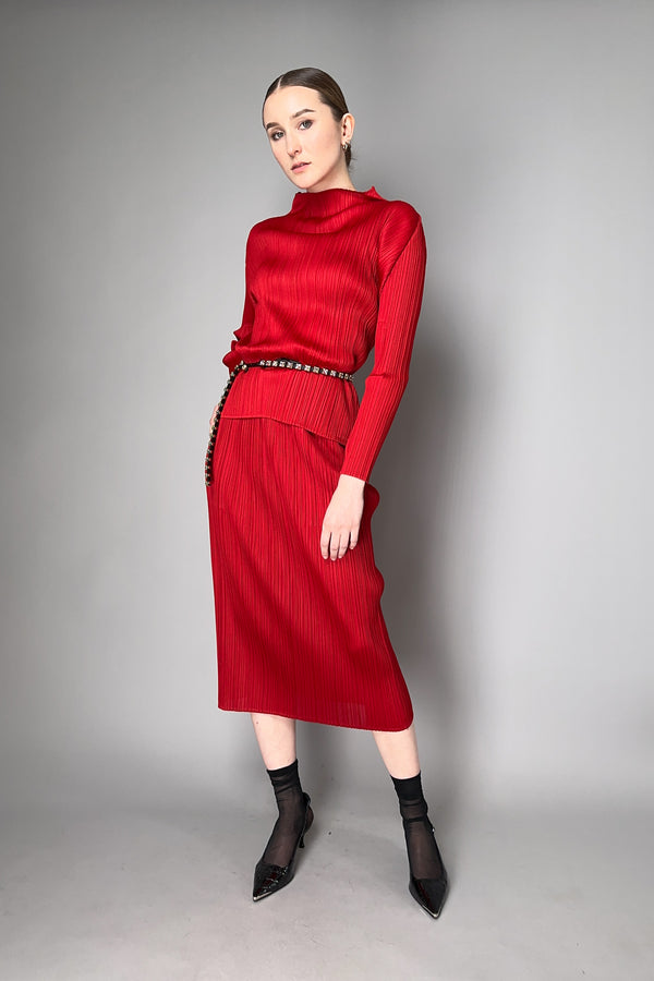 Pleats Please Issey Miyake New Colorful Basics Long Sleeve Top in Red
