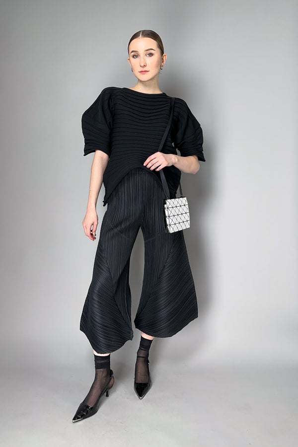 Pleats Please Issey Miyake Chili Knit Ribbed Top in Black