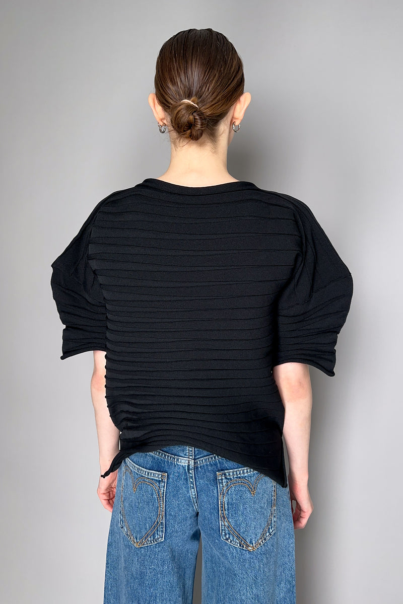 Pleats Please Issey Miyake Chili Knit Ribbed Top in Black