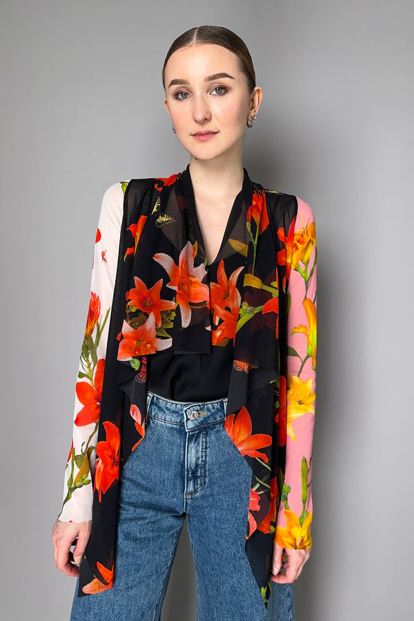 Fuzzi Waterfall Drape Cardigan with Colour Block Sleeves in Black and Orange Vancouver. Shop Online or in Store.