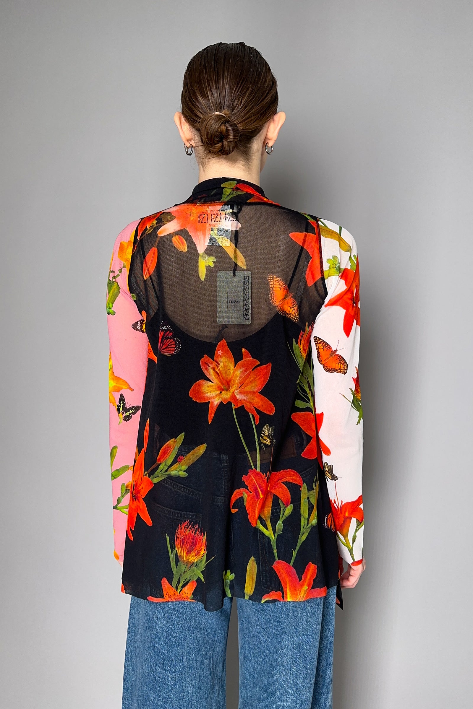 【archive】FUGA feather drape cardigan Fuzzi Waterfall Drape Cardigan with Colour Block Sleeves in