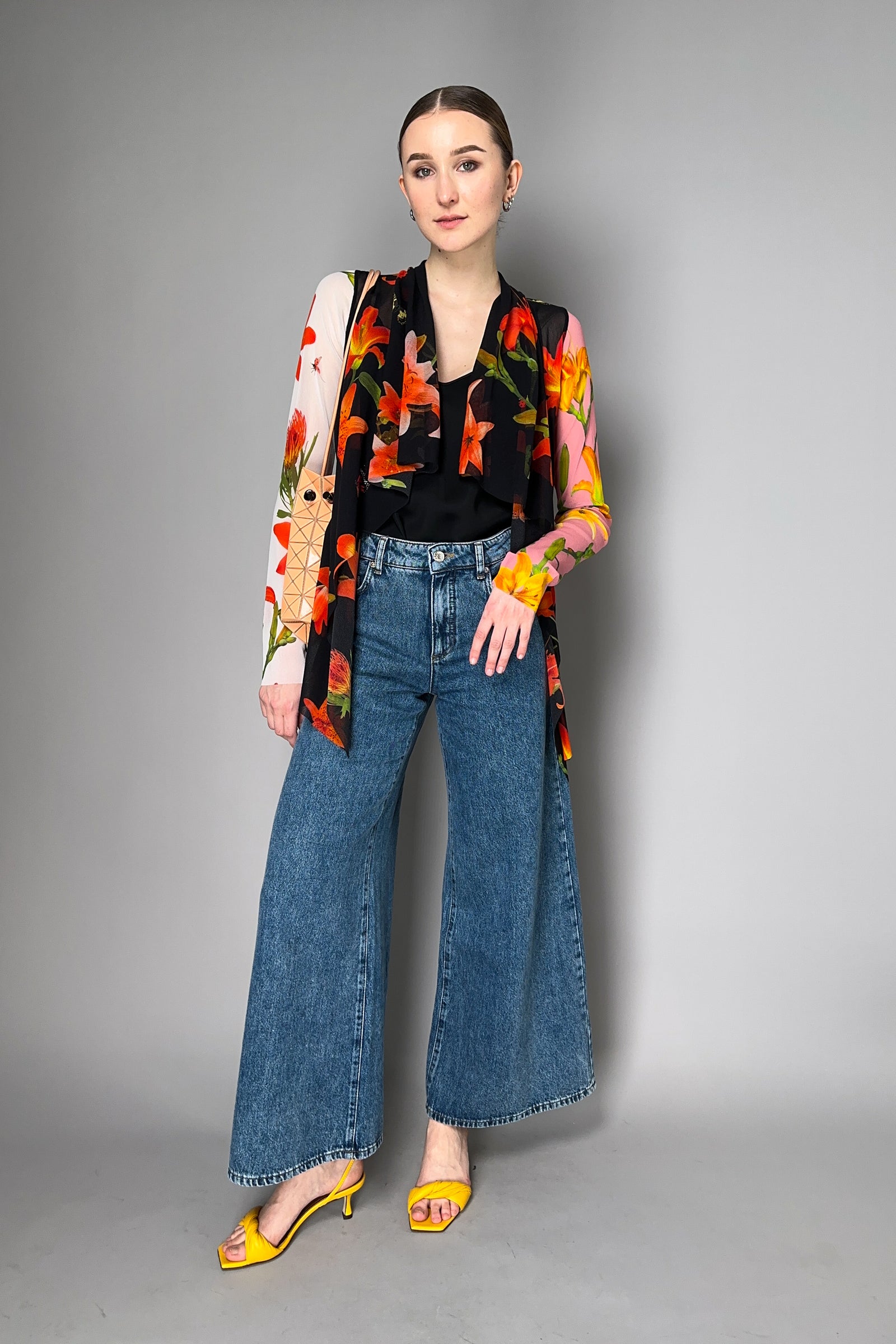 Fuzzi Waterfall Drape Cardigan with Colour Block Sleeves in