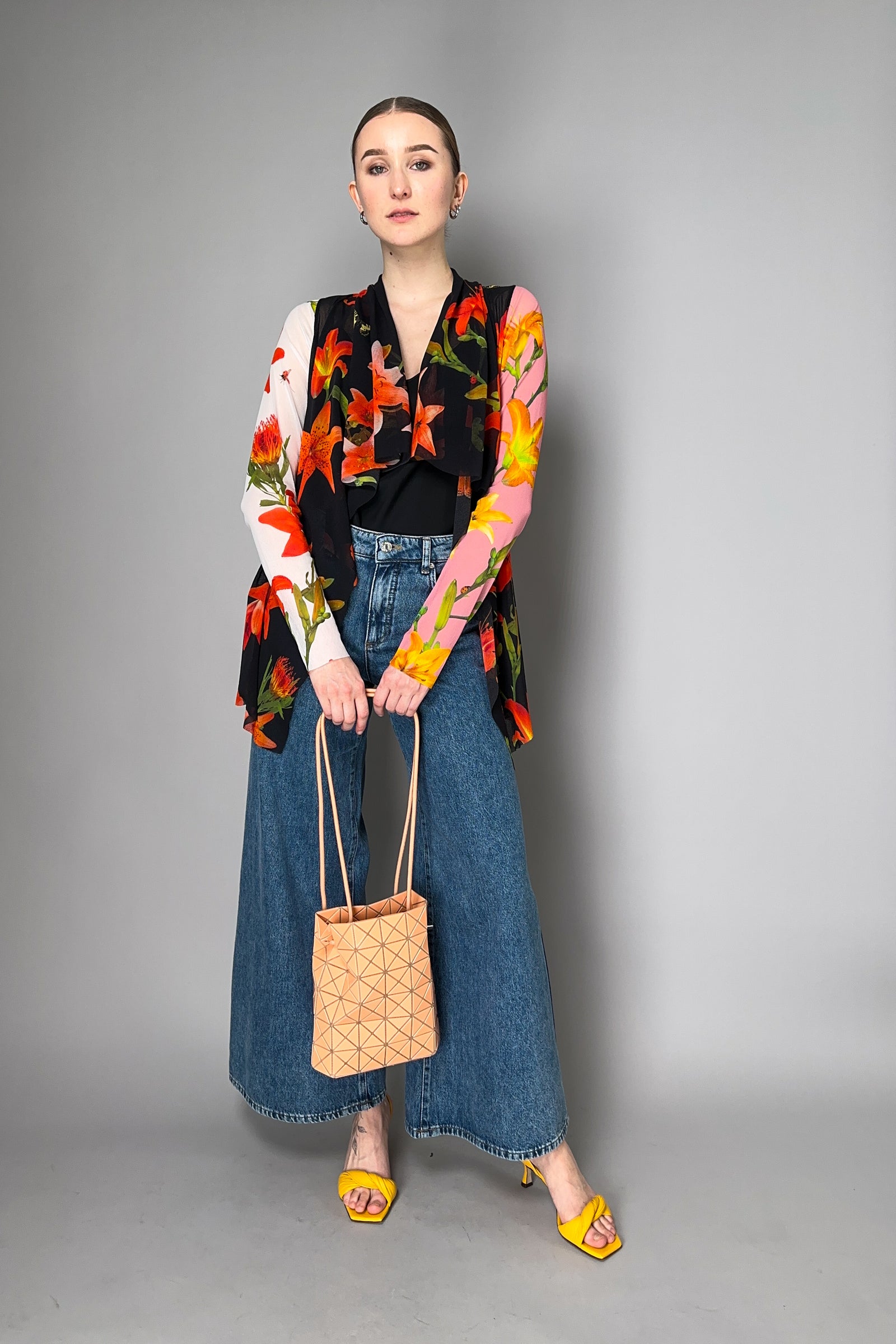 【archive】FUGA feather drape cardigan Fuzzi Waterfall Drape Cardigan with Colour Block Sleeves in