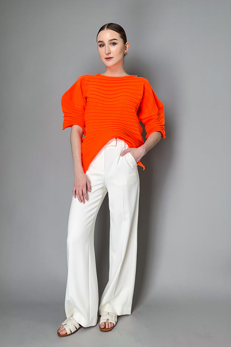 Pleats Please Issey Miyake Chili Knit Ribbed Top in Neon Orange