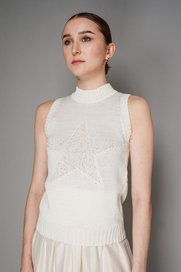 Lorena Antoniazzi Knitted Vest with Embellished Sequin Star in White