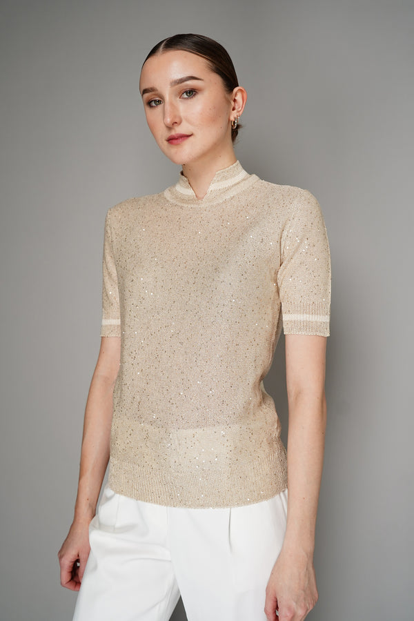 Lorena Antoniazzi Sequin Knit T-Shirt in Gold