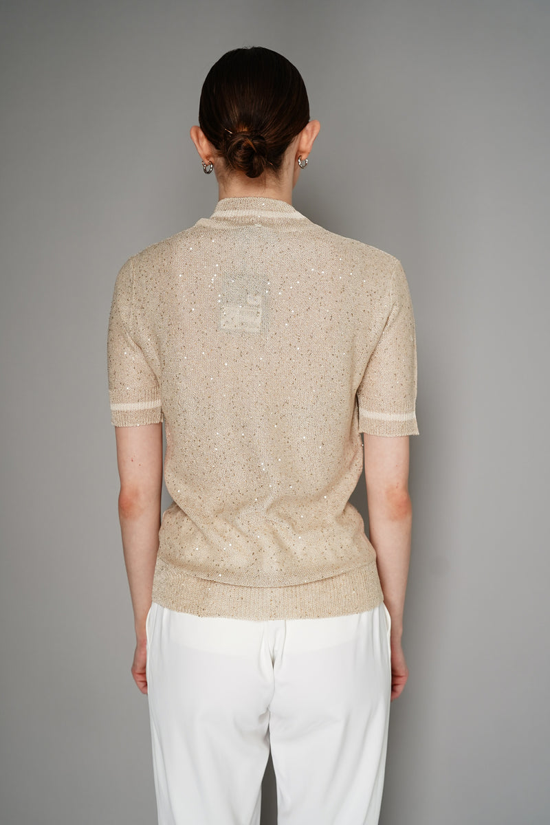 Lorena Antoniazzi Sequin Knit T-Shirt in Gold