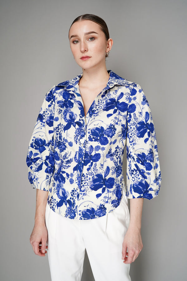 Cara Cara Cotton Poplin Orchid Floral Print Button Up Blouse in Blue Vancouver. Shop Online or in Store.