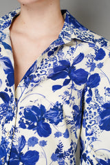 Cara Cara Cotton Poplin Orchid Floral Print Button Up Blouse in Blue Vancouver. Shop Online or in Store.