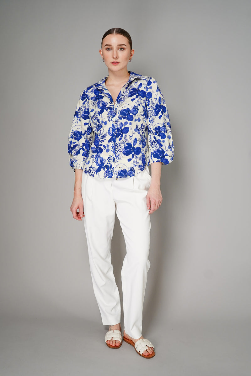 Cara Cara Cotton Poplin Orchid Floral Print Button Up Blouse in Blue Vancouver. Shop Online or in Store.