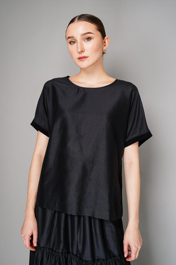 Lorena Antoniazzi Cotton Voile T-Shirt with Transparent Detail in Black