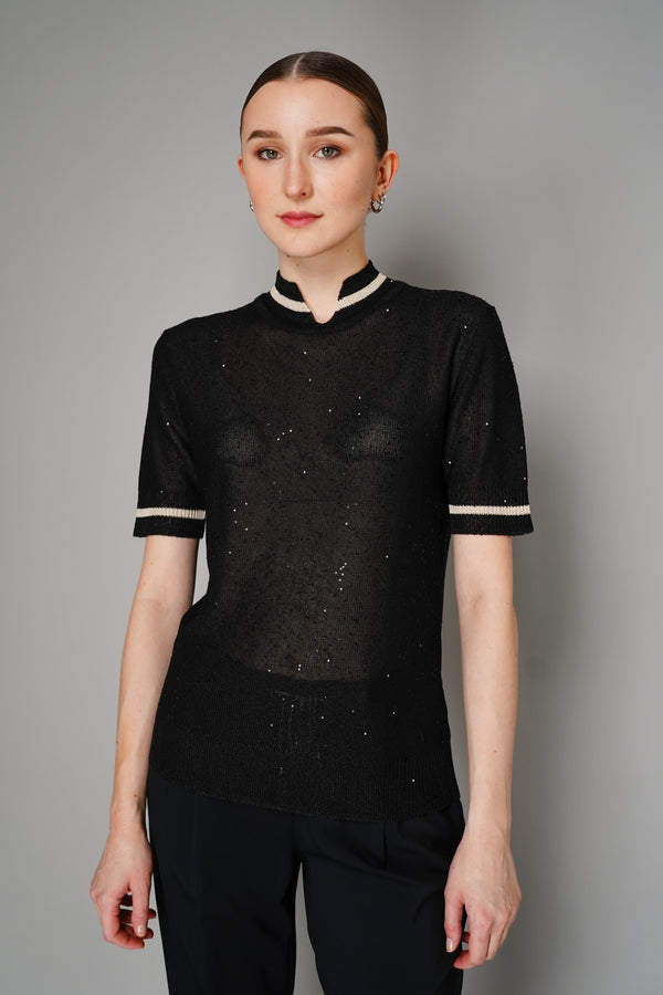 Lorena Antoniazzi Sequin Knit T-Shirt in Black