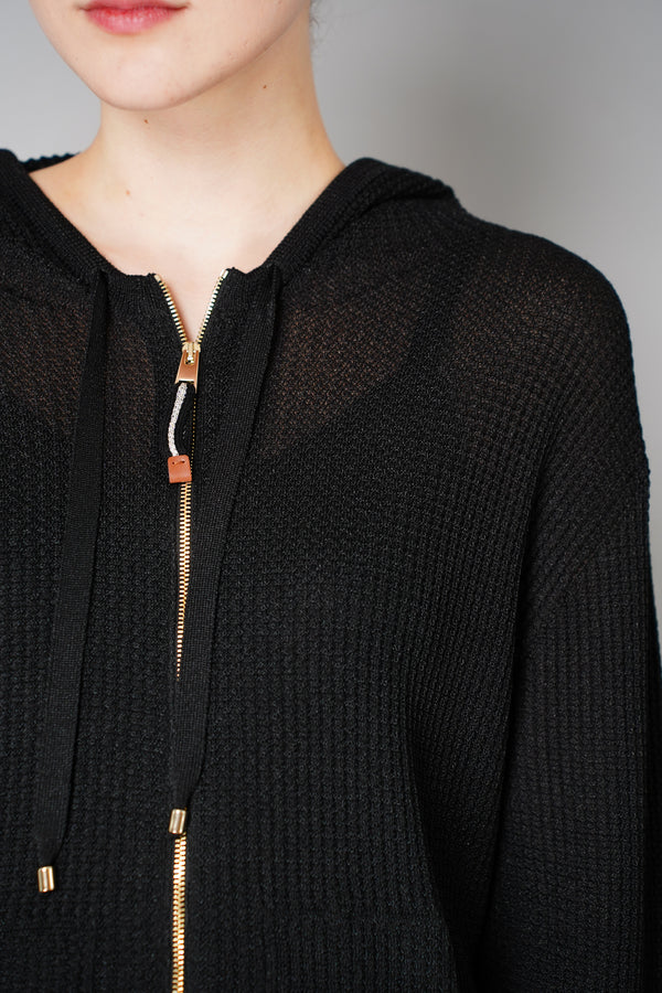 Lorena Antoniazzi Waffle Knit Zip-Up Hoodie in Black