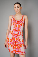 Cara Cara Sleeveless Ornamental Print Mini Knit Dress in Pink and Orange