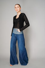 Lorena Antoniazzi Wide Leg  Denim Pants with Color Blocking Patch in Blue