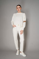 Lorena Antoniazzi White Cropped Knitted Pullover with Beige Decorative Stripe