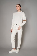 Lorena Antoniazzi White Cropped Knitted Pullover with Beige Decorative Stripe