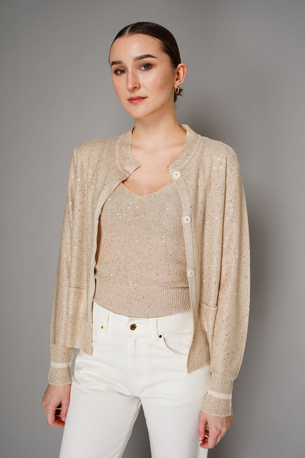 Lorena Antoniazzi Liquid Drape Knitted Cardigan with Sequin Details in Gold