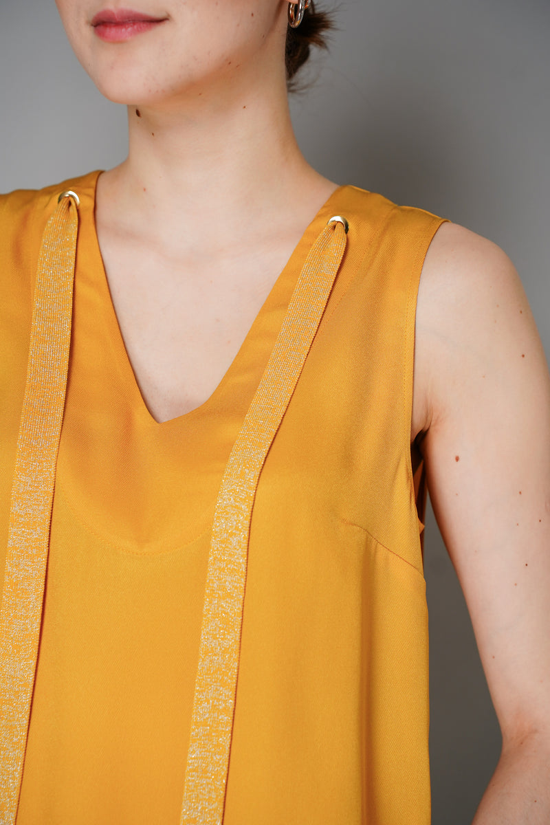 Lorena Antoniazzi V-Neck Tank Top with Grosgrain Drawstring in Buttercup Yellow