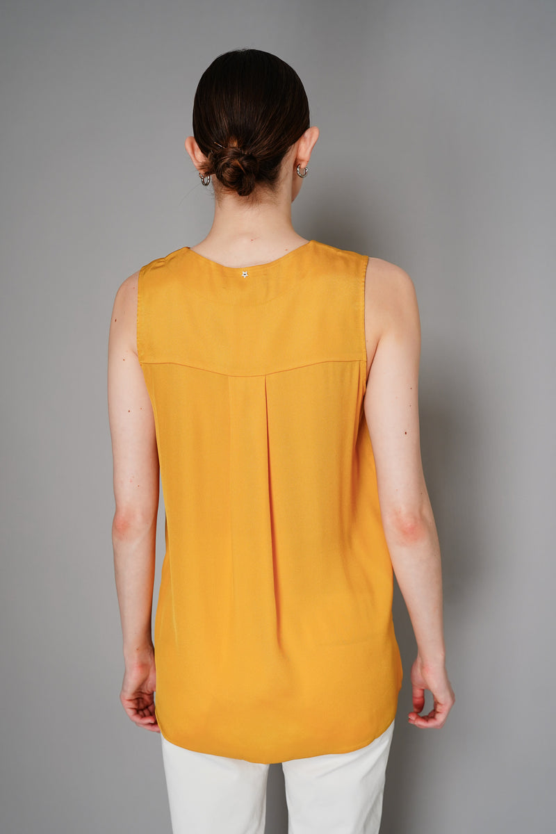 Lorena Antoniazzi V-Neck Tank Top with Grosgrain Drawstring in Buttercup Yellow