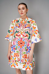 Sara Roka Cotton Poplin Above the Knee Tunic Shirt Dress in Colourful Jewel Print