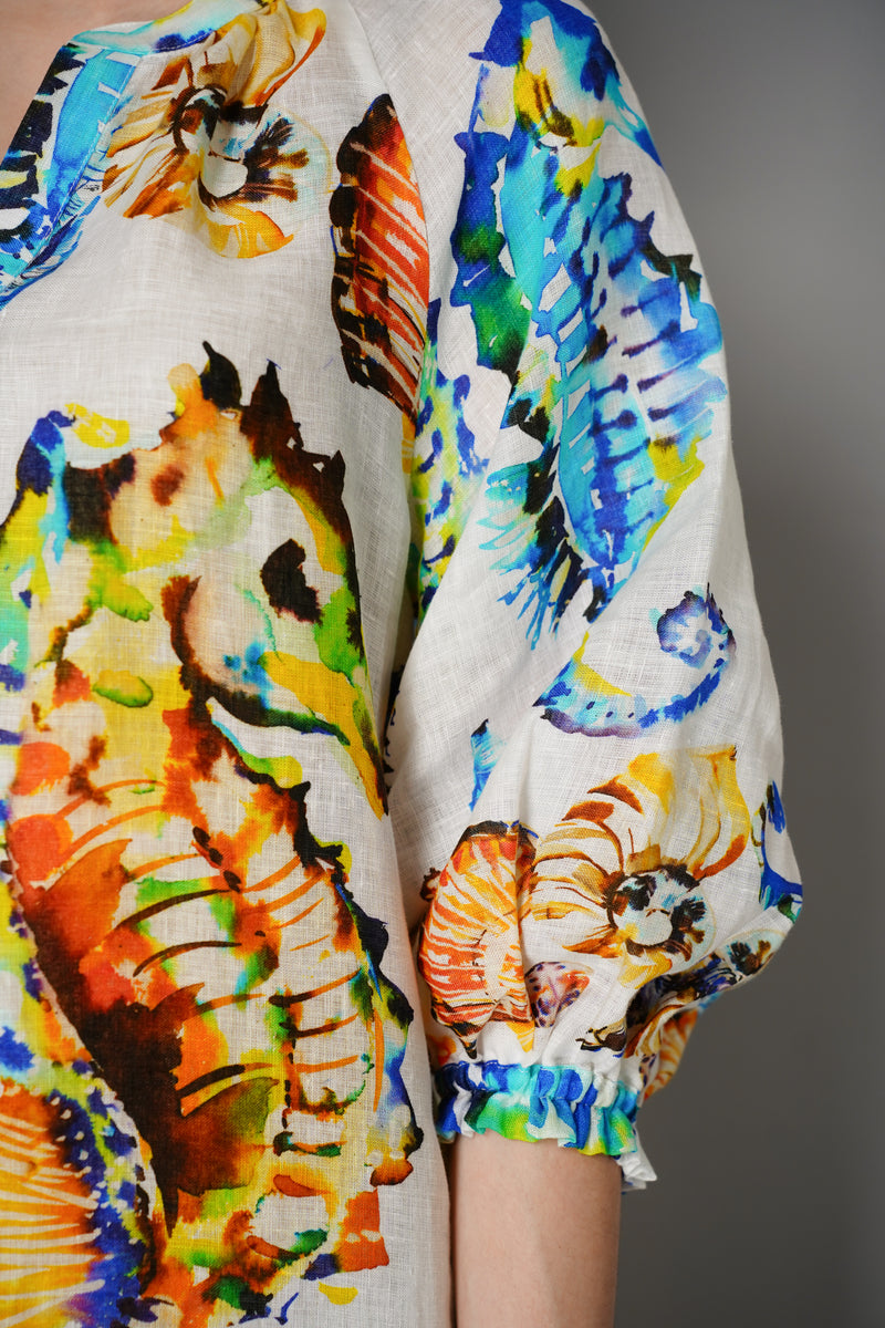 Sara Roka Linen Seahorse Print Dress in Multicolour Vancouver. Shop Online or in Store.