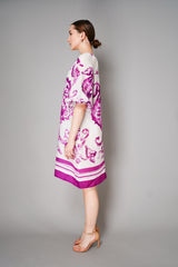 Sara Roka Linen Seahorse Print Dress in White and Pink