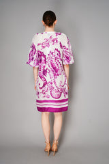 Sara Roka Linen Seahorse Print Dress in White and Pink