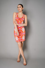 Cara Cara Sleeveless Ornamental Print Mini Knit Dress in Pink and Orange