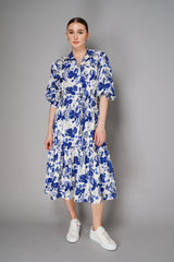 Cara Cara Shirt Dress with Puff Sleeves in a Blue Orchid Floral Print