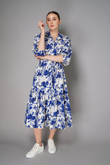 Cara Cara Shirt Dress with Puff Sleeves in a Blue Orchid Floral Print