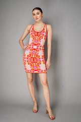 Cara Cara Sleeveless Ornamental Print Mini Knit Dress in Pink and Orange