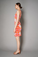 Cara Cara Sleeveless Ornamental Print Mini Knit Dress in Pink and Orange