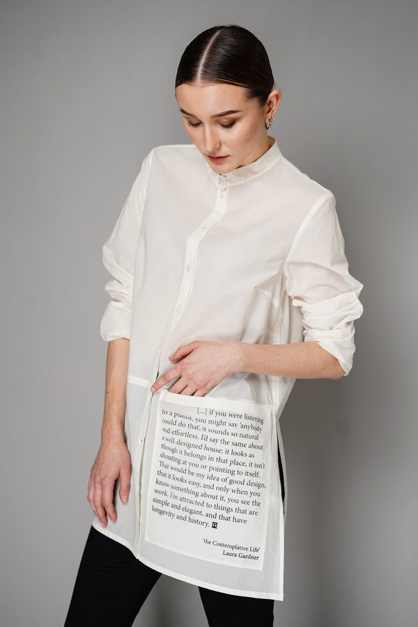 Annette Gortz Long Cotton Shirt with Scripture in White